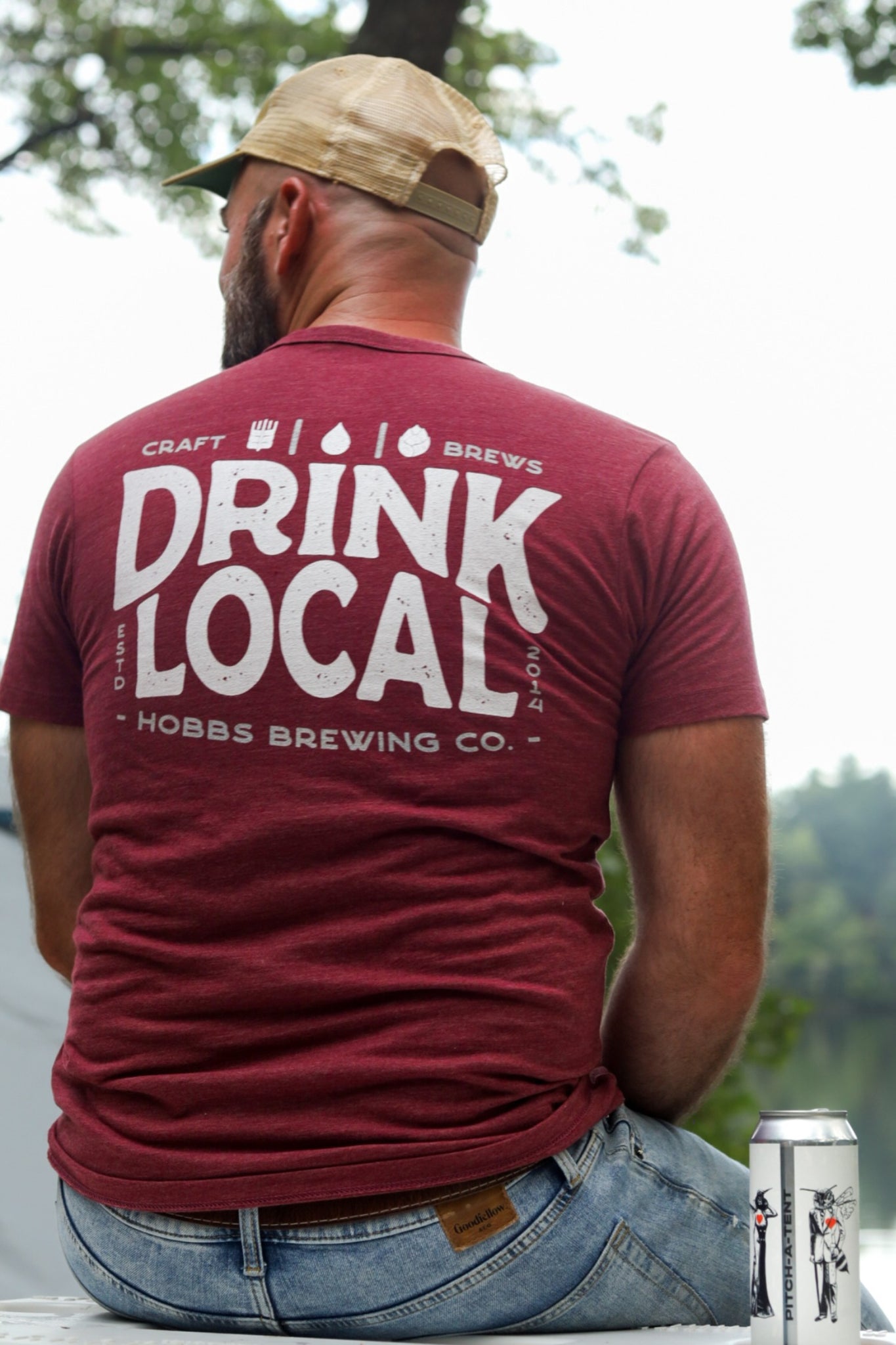 League x Hobbs "Drink Local" Tee, Unisex, Heather Maroon
